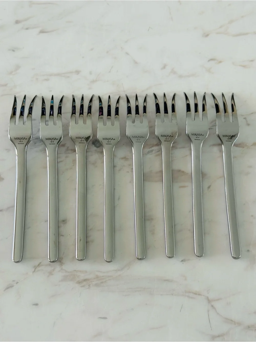 Mikasa Zena Stainless Steel Silver Cocktail Appetizer Forks - Set of 8